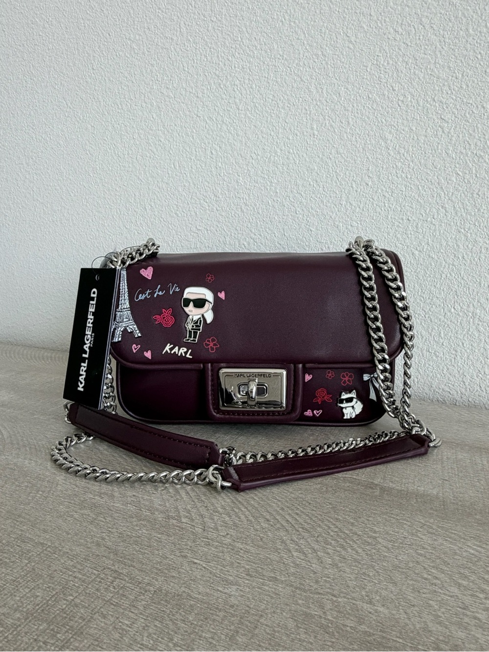 Karl Lagerfeld Paris Karl Choupette Burgundy Shoulder Crossbody Bag NWT - Picture 1 of 12